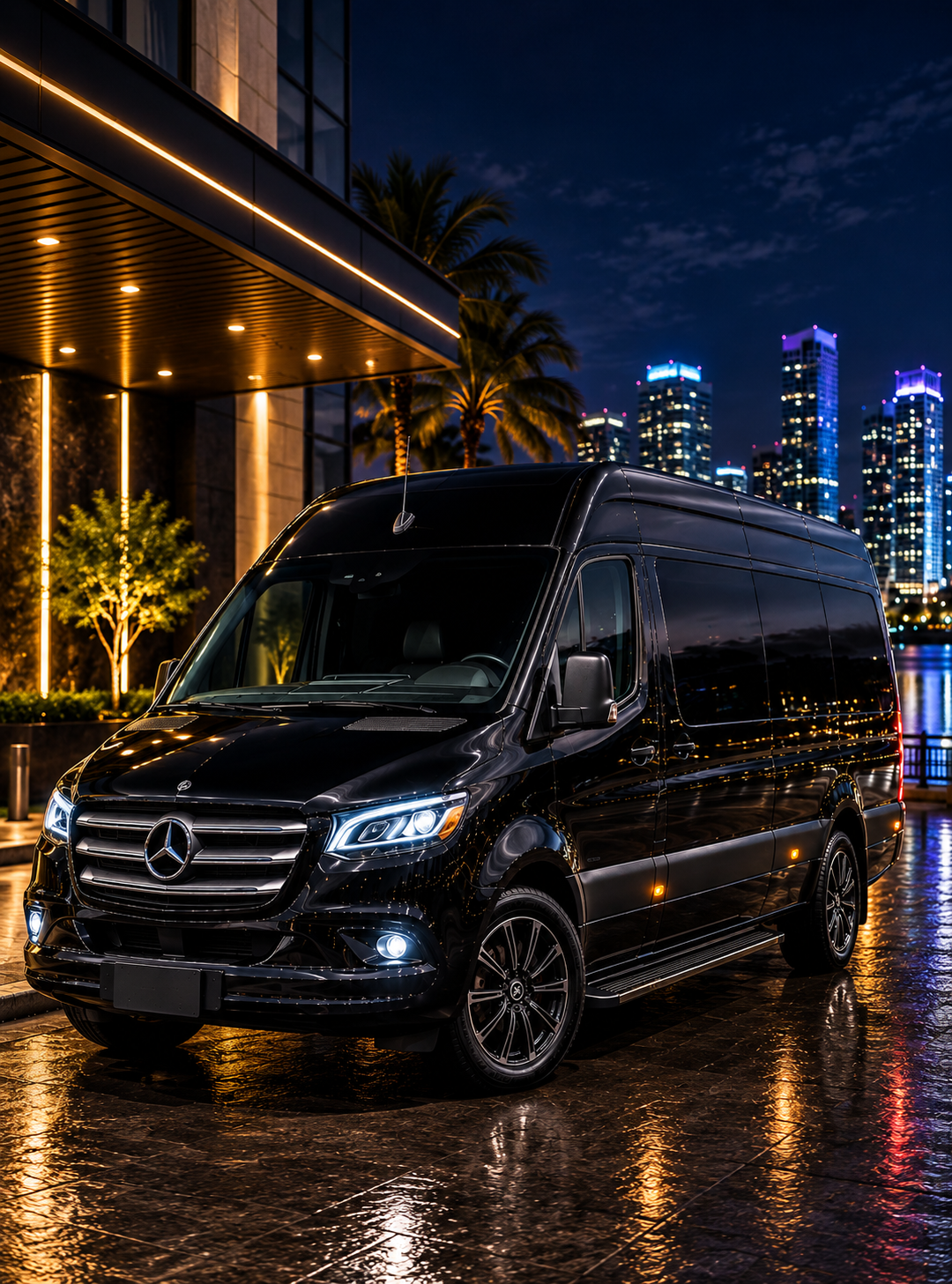 Luxury Mercedes Sprinter van for group airport transfers and corporate travel