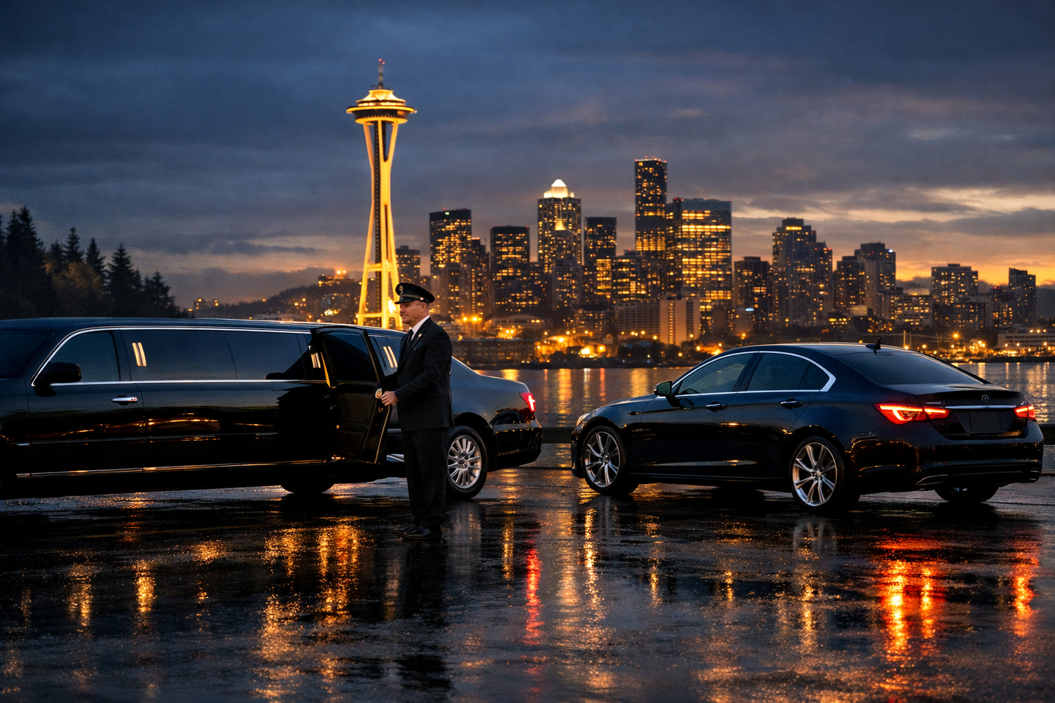 Seattle limo service with the city skyline