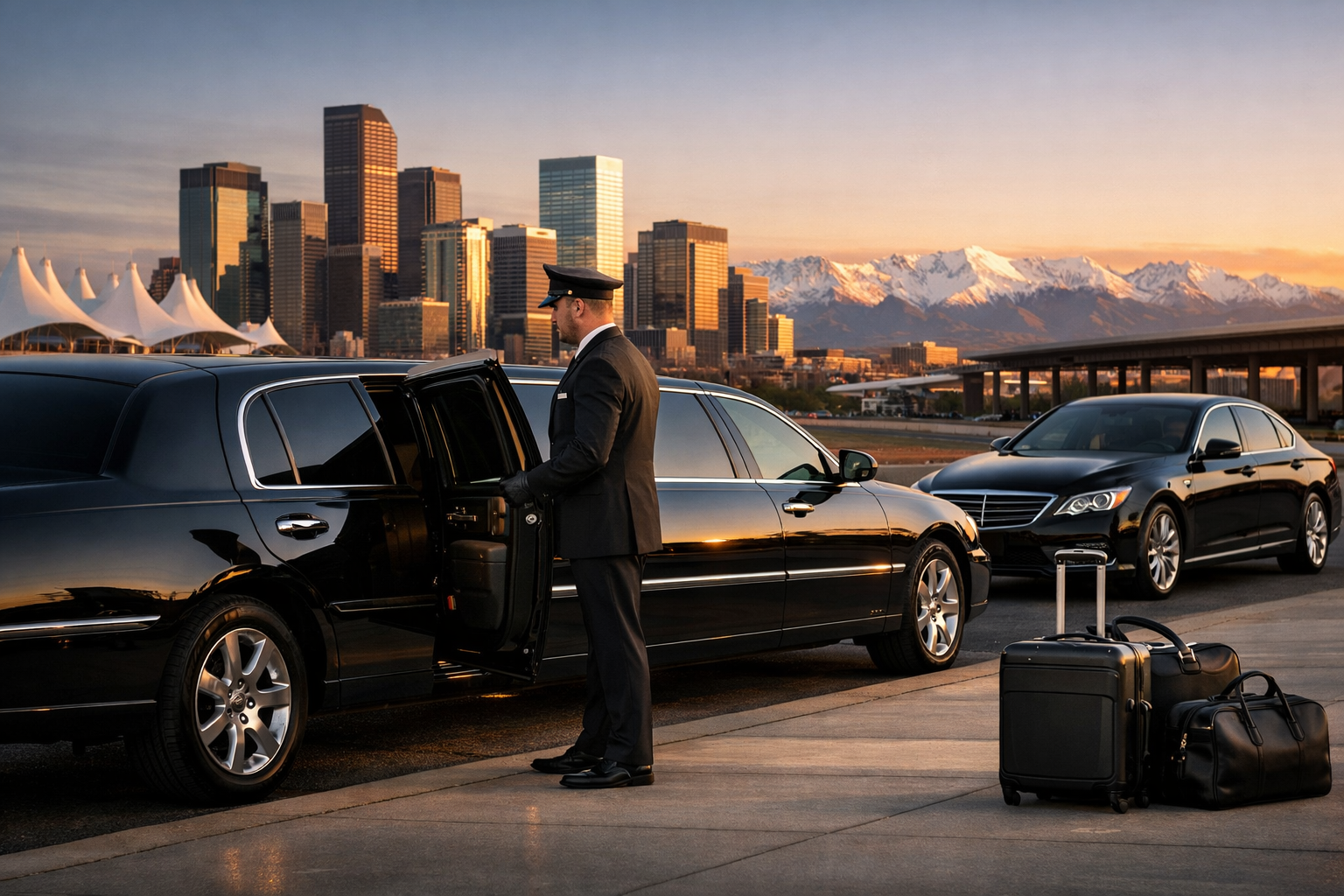 Denver limo service with the downtown skyline